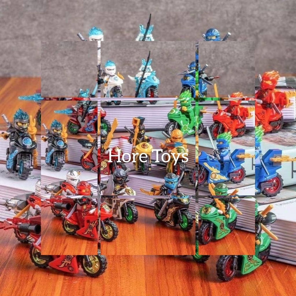 Mainan merakit ninja rambut api + motor + aksesoris senjata HoreToys