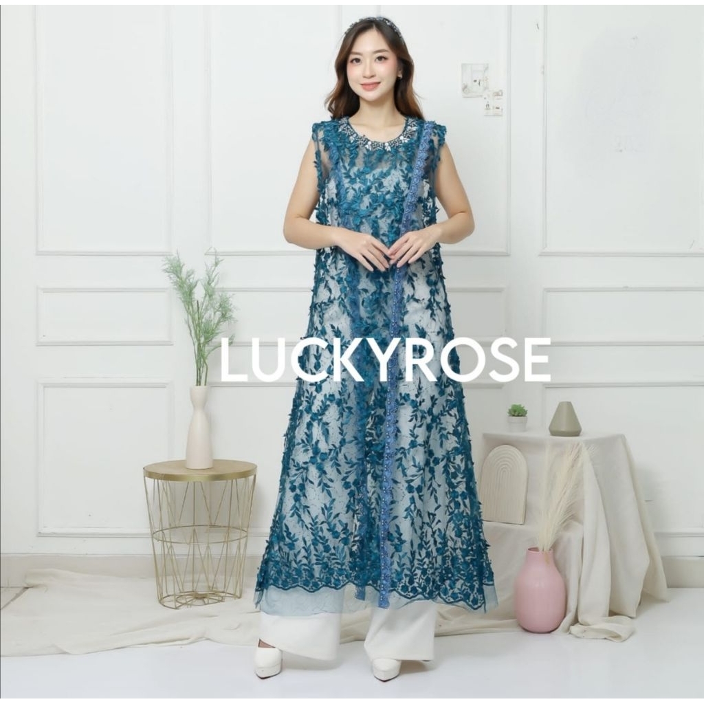 OUT Kaora Outer Tille Payet Brukat Lengan Kutung Outer Tanpa Lengan Cardigan Brokat Payet Mutiara