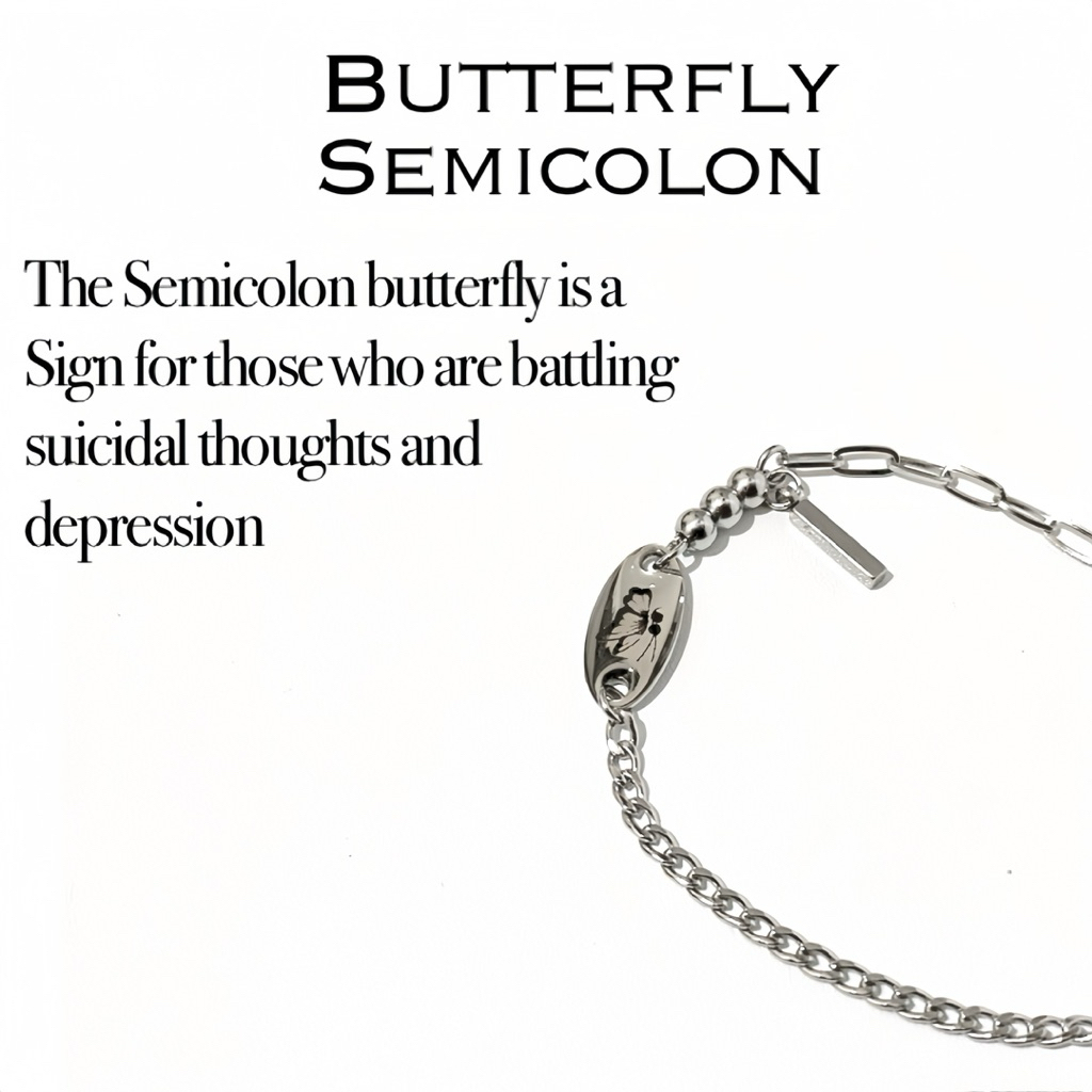 GE - Butterfly Semicolon Bracelet V2 | Gelang pria/wanita silver || Gelang stainles steel anti karat