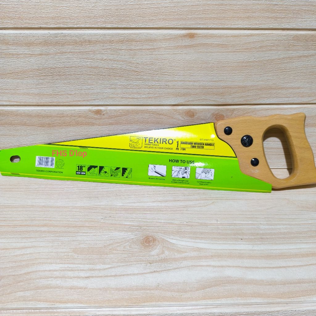 Tekiro gergaji Tangan Gagang Kayu 2 Mata 18 Inch Gergaji Kayu