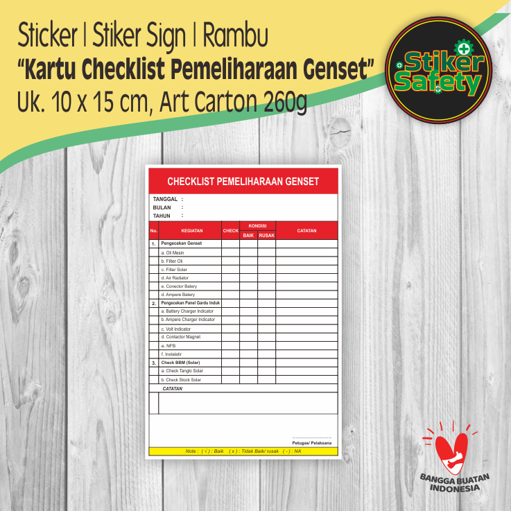 

Kartu Checklist Ceklis Log Perawatan | Pemeliharaan Genset