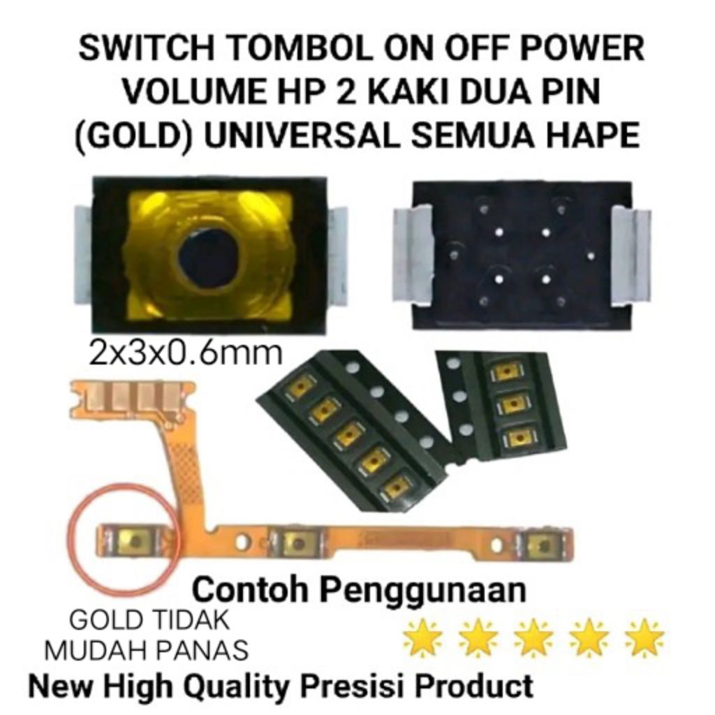 New Gold Switch On Off Kaki 2 Pin Hv Tombol Volume Power Saklar Semua Hape Ori New Handphone Android