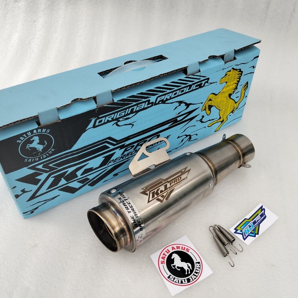 Suara GAHAR Tabung Silincer Knalpot Racing Kj Pro Original Inlet 50mm Untuk Semua Jenis Motor Sport/