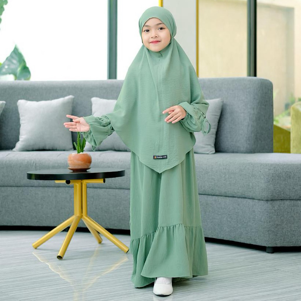 murah syakila kids-medina set gamis anak syari khimar bergo free cadar bandana untuk usia 2 sampai