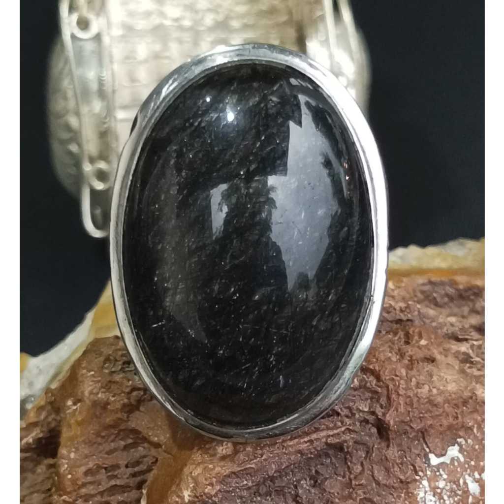 Natural Kecubung Rambut Hitam Big Size Ring Monel Handmade