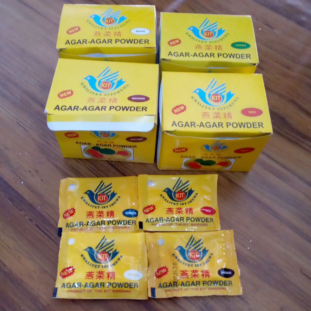 

swallow agar-agar powder kit kwalitet istimewa warna, hijau, putih, merah, coklat kemasan sachet 7 gram
