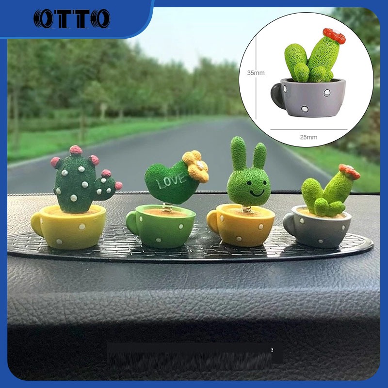 Pajangan Mobil Kaktus Mini 4Gaya Hiasan Dashboard Mobil Kepala Goyang Bunga Pot Kaptus Model Lucu Da