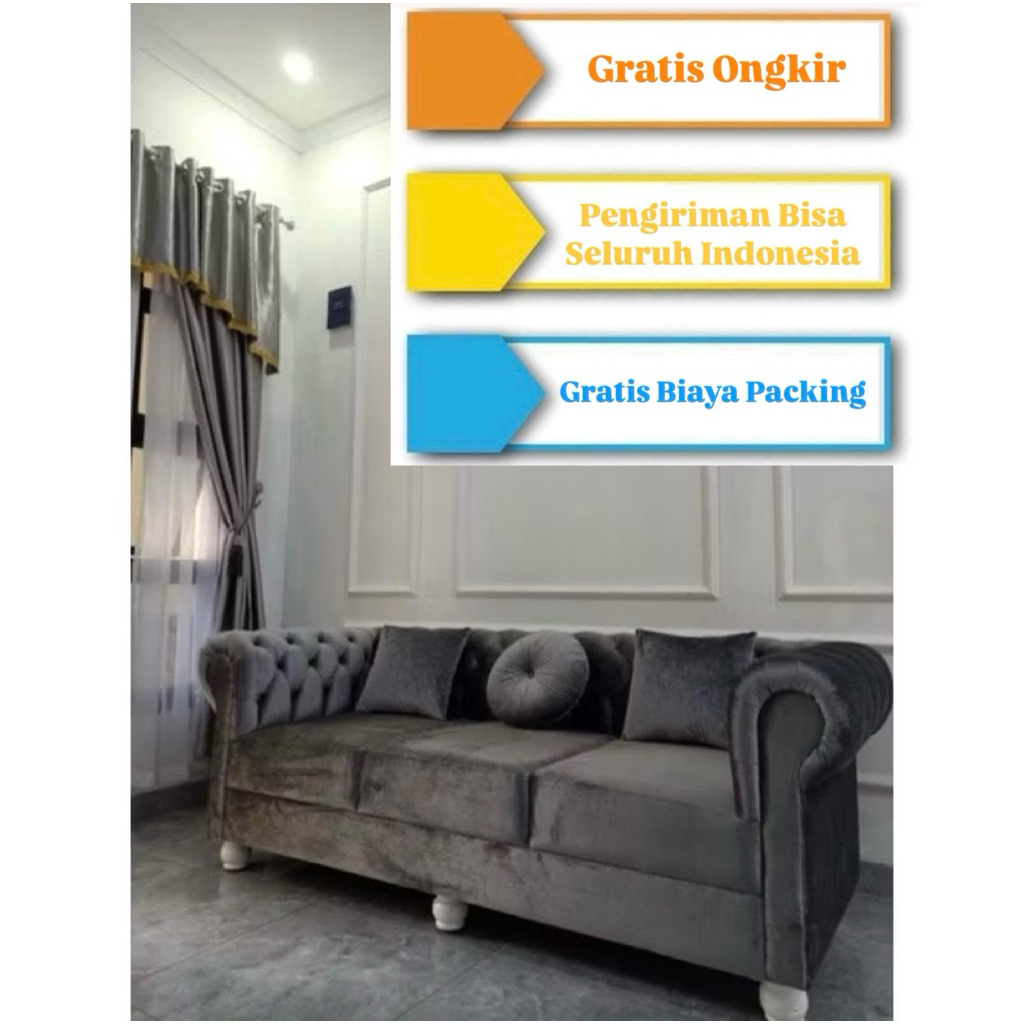 CHESTERFIELD PREMIUM ANTI RAYAP Sofa JAGUAR KANCING SERIBU Sofa CHESTER 3 seater BONUS BANTAL