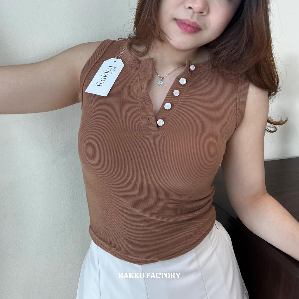 Rakku Lilo Tanktop Knit 1021 -  Tank Top Crop Kancing - Baju Atasan Knit Dalaman Wanita Korean Top K