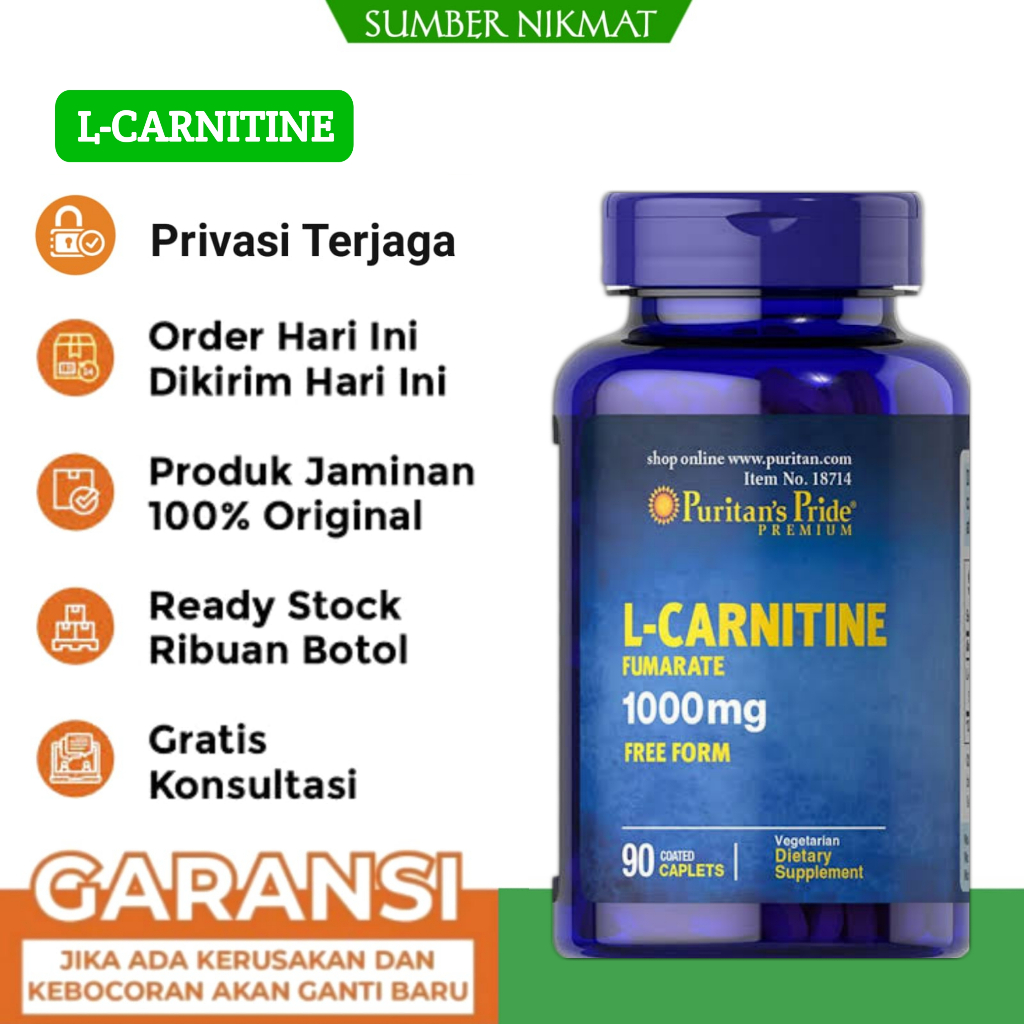 Puritan's Pride L-Carnitine 100mg 90 Tablet Suplemen Kesehatan Peningkat Otot