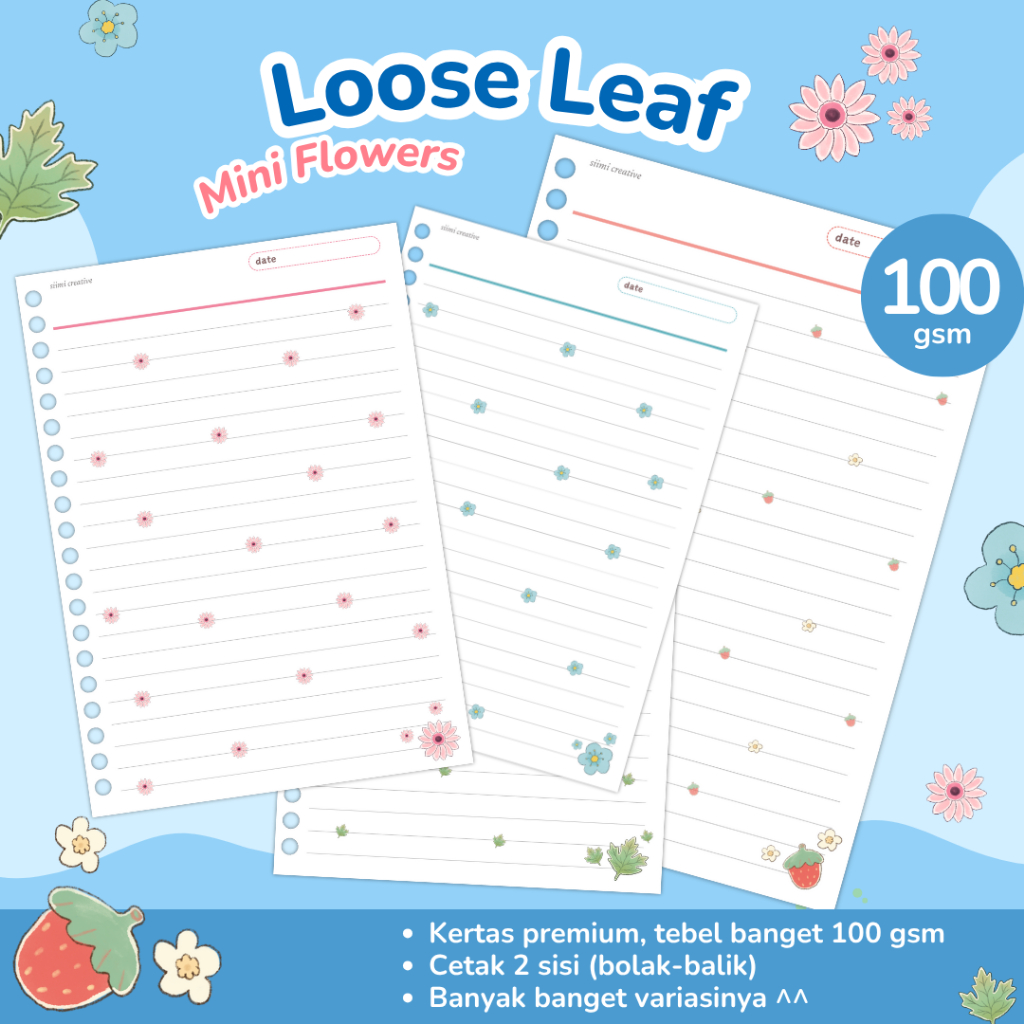 

LOOSE LEAF A5/B5 KERTAS BINDER - DESAIN MINI FLOWERS Notebook