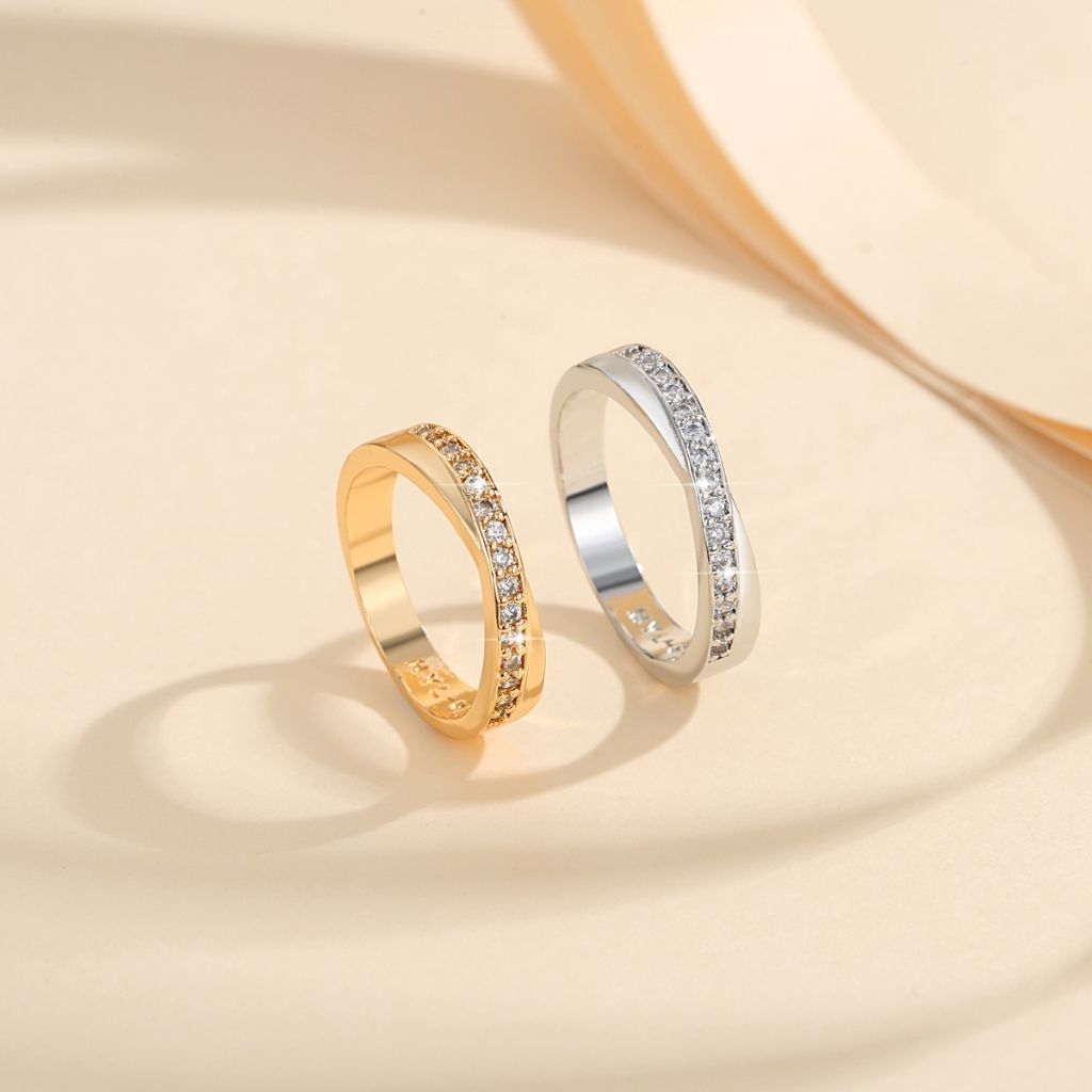 JEWELRY CINCIN TITANIUM ANTI KARAT GOLD ELEGAN KRISTAL ZIRKON WANITA KOREA