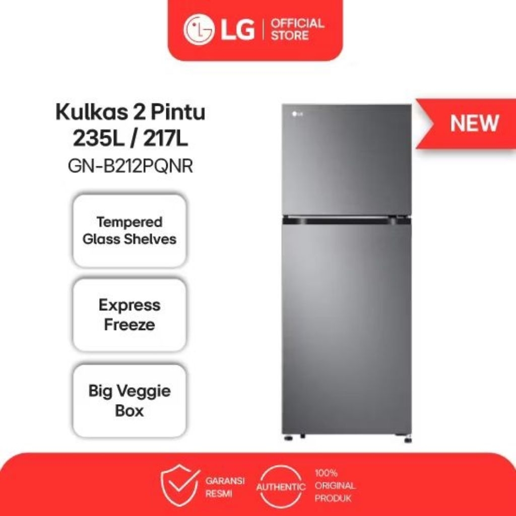 Ay00 LG KULKAS 2 PINTU 225L GN-B222SQIB Smart Inverter Compressor Tanpa Bunga Es