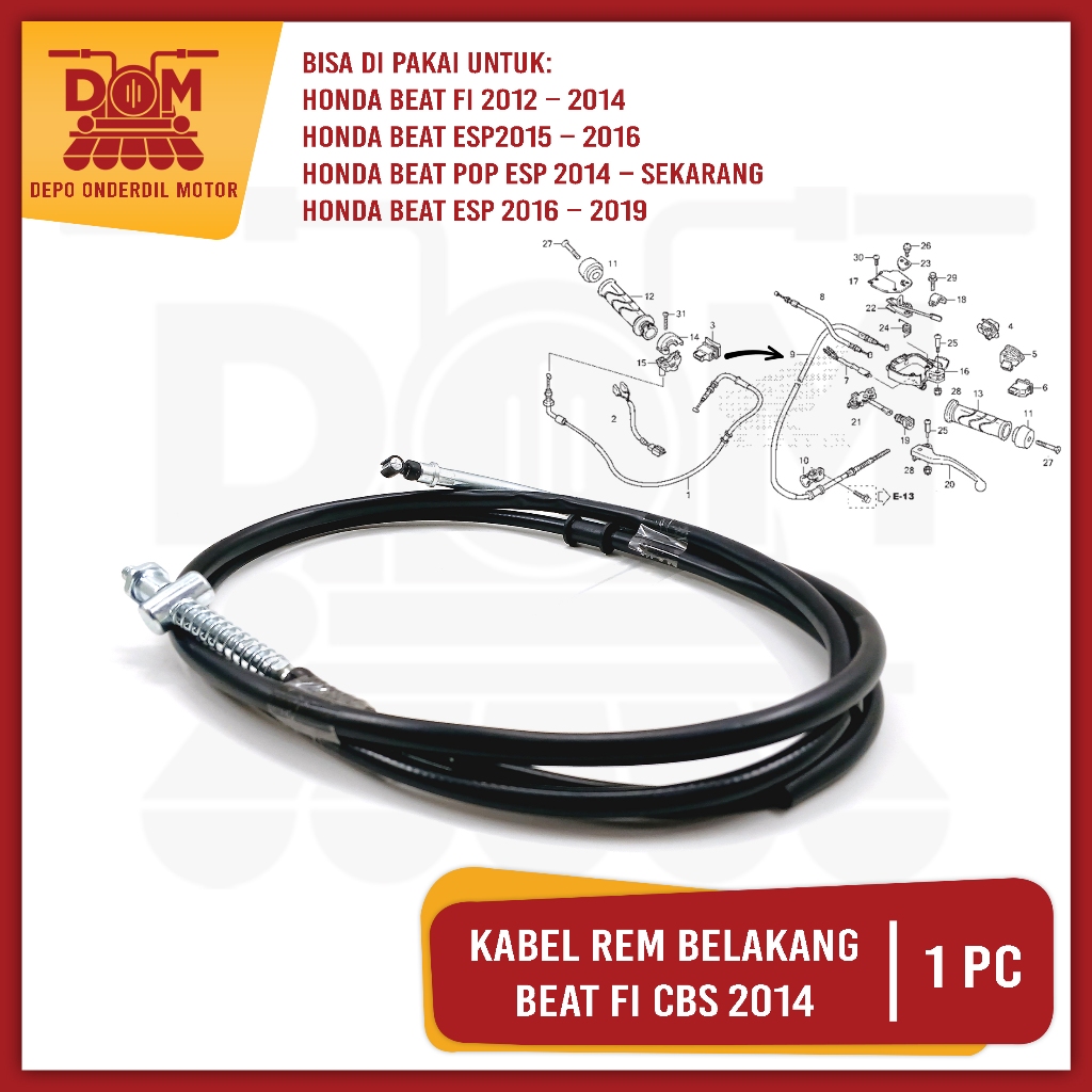 Kabel Rem Belakang Beat Fi CBS 2014 (TOKAIDO) Brake Cable Seling Kawat Iner Rim Belakang Beat Cbs Fi