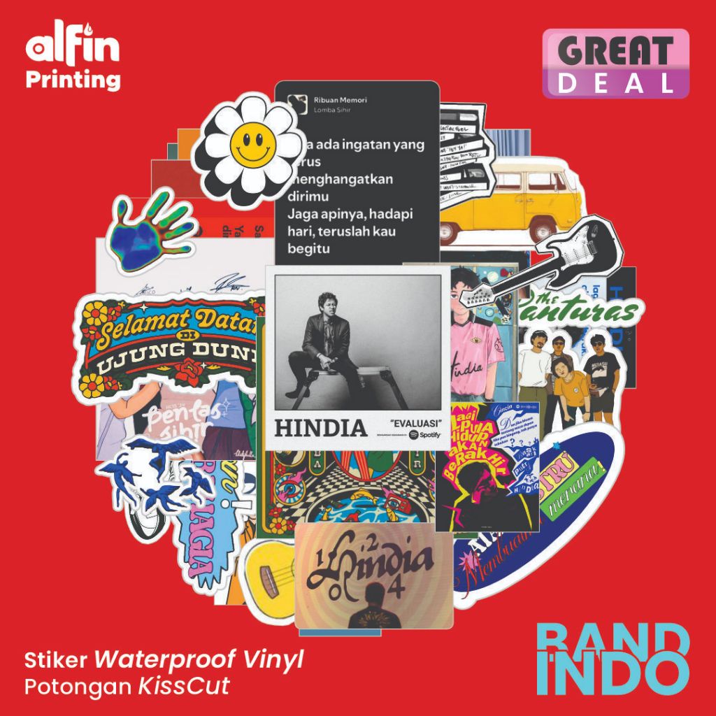 

Sticker pack- Stiker Hindia/Feast/Lomba Sihir/The Panturas Custom-Vinyl Laminasi Waterproof/Tahan air/ stiker band indo/ Stiker laptop/ Stiker helm/Stiker baskara/ Murah dan Cepat