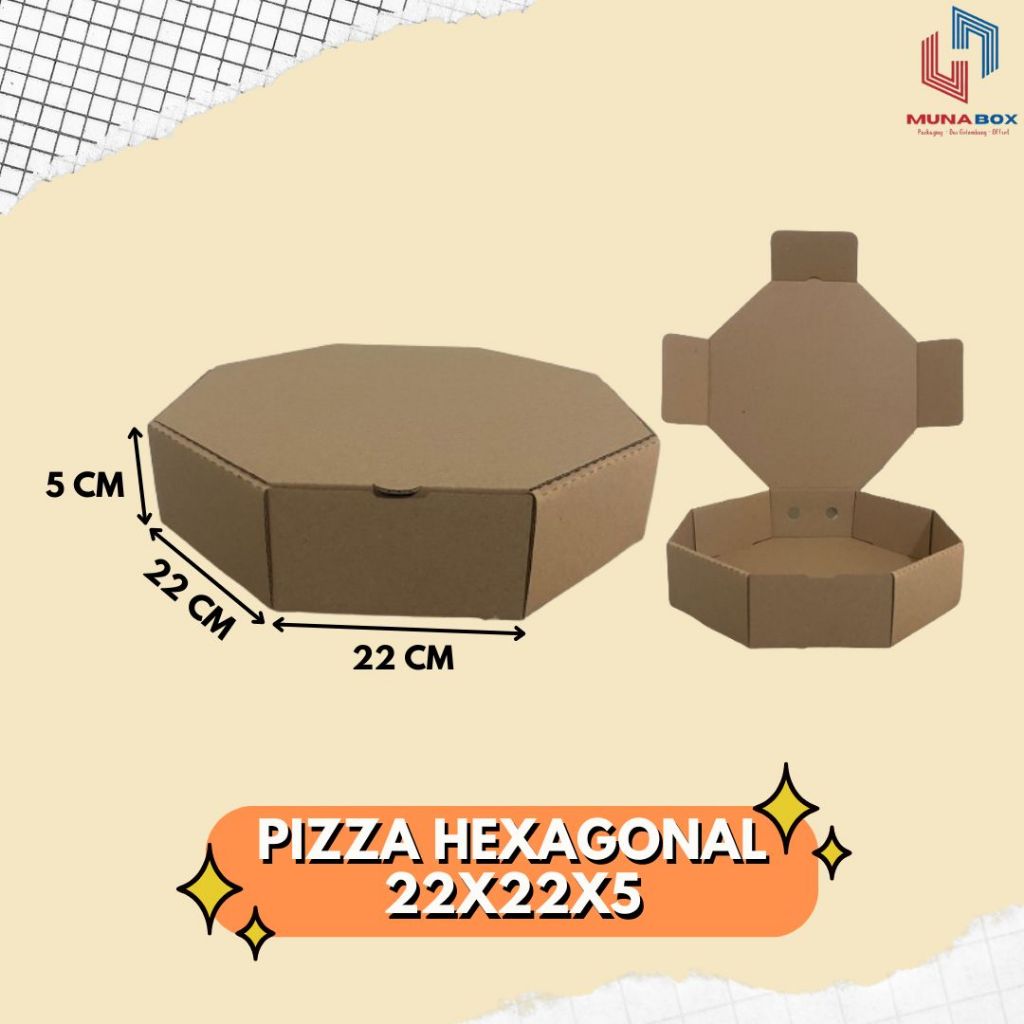 

Kardus Pizza 22x22x5 Box Pizza Hexagonal