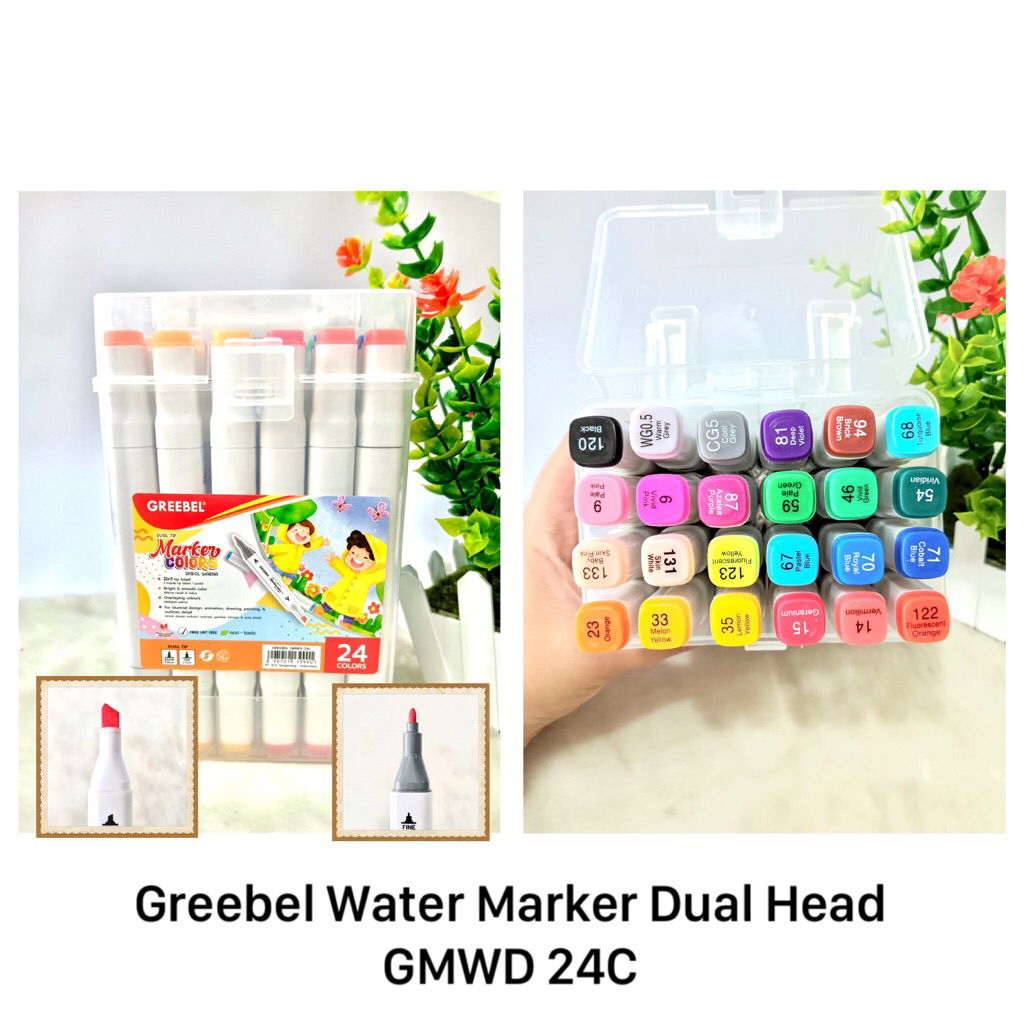 

GREEBEL Water Marker Dual Head 24 Warna / Spidol Mewarnai / Water Based Marker / Spidol Set / Spidol Warna Warni