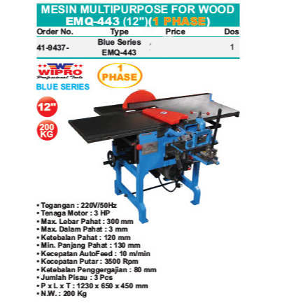 Mesin Kayu Multifungsi 300mm WIPRO EMQ-443 / Mesin Potong Kayu Multipurpose MQ443A - Planing Multifu