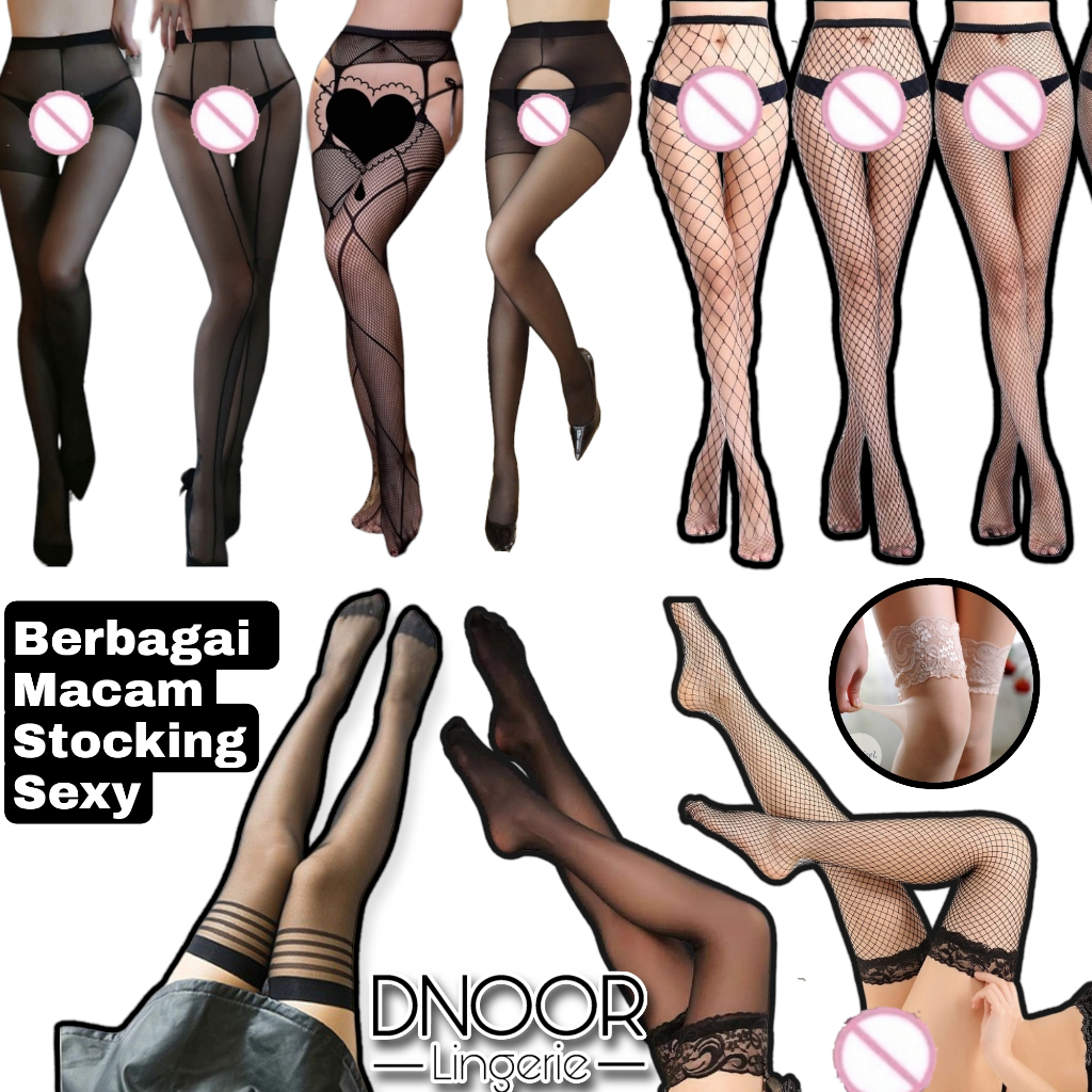 DNOOR Stocking Wanita Jaring Fishnet Transparan Legging Open V Crotch / Stocking Paha Celana Lubang
