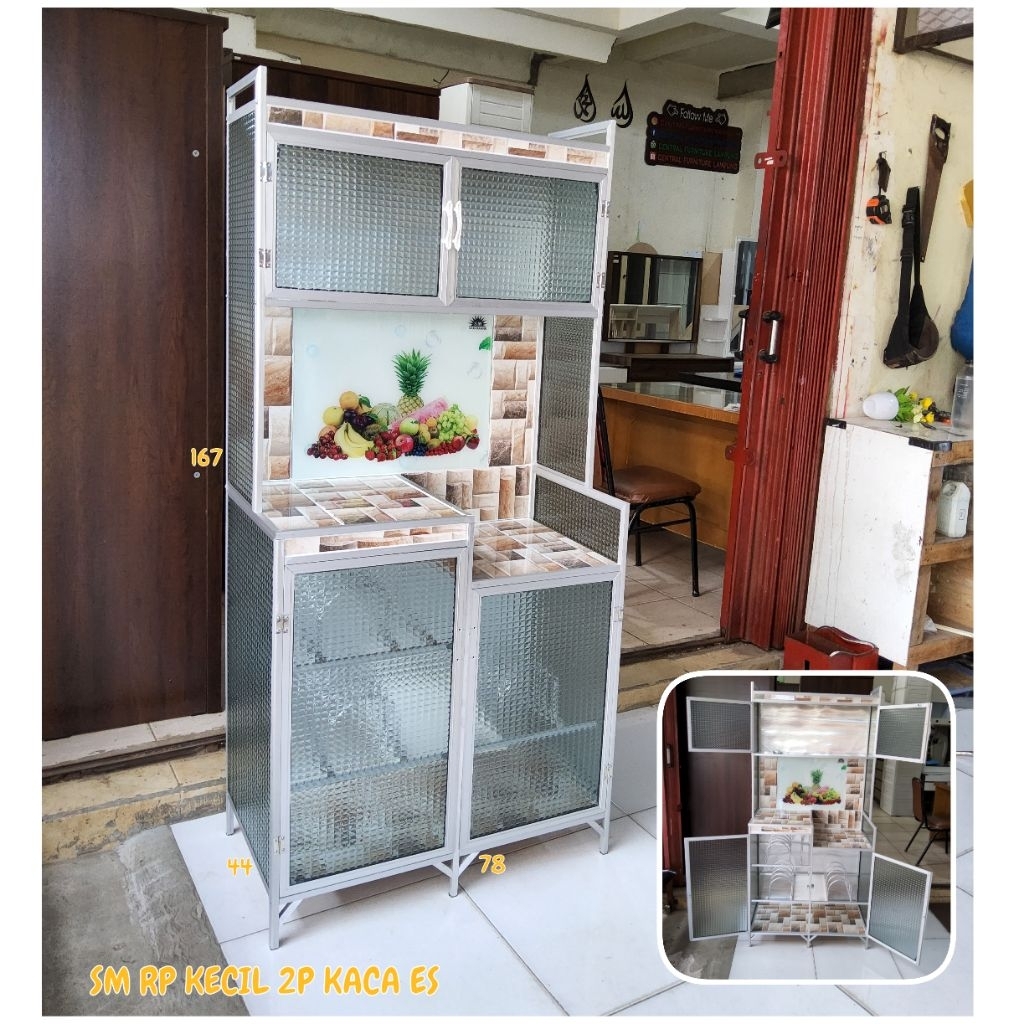 Lemari Piring 2 Pintu Kecil Almunium Kaca