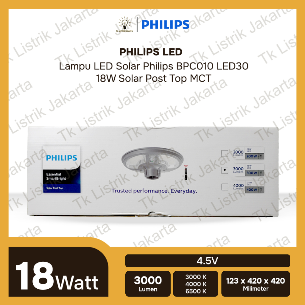 Lampu LED Solar Philips BPC010 LED30 18W Solar Post Top MCT