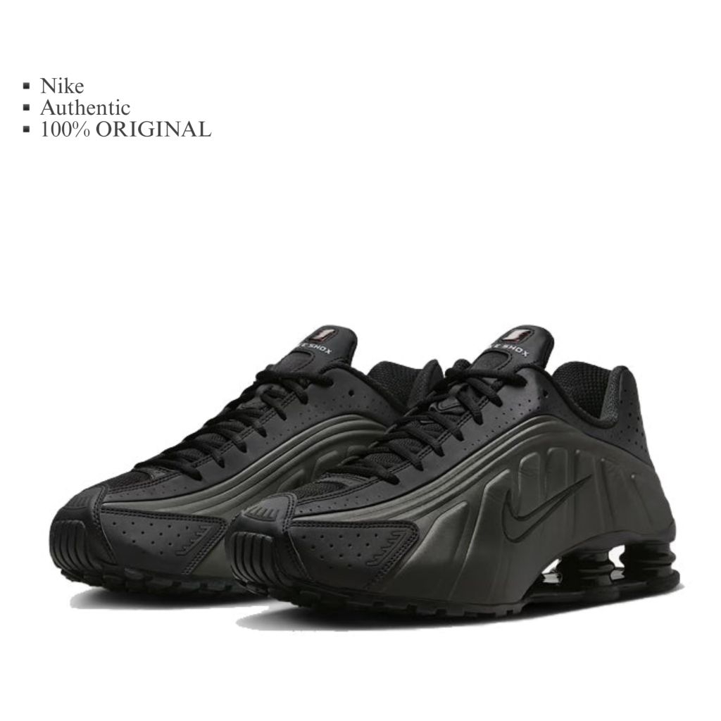 Nike SHOX R4 Black Black Bright Crimson Casual Sepatu Pria Original