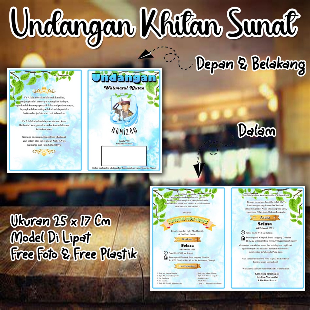 Undangan Khitan murah Kartu Khitan Undangan sunat simple Undangan khitan elegant (Uk01)