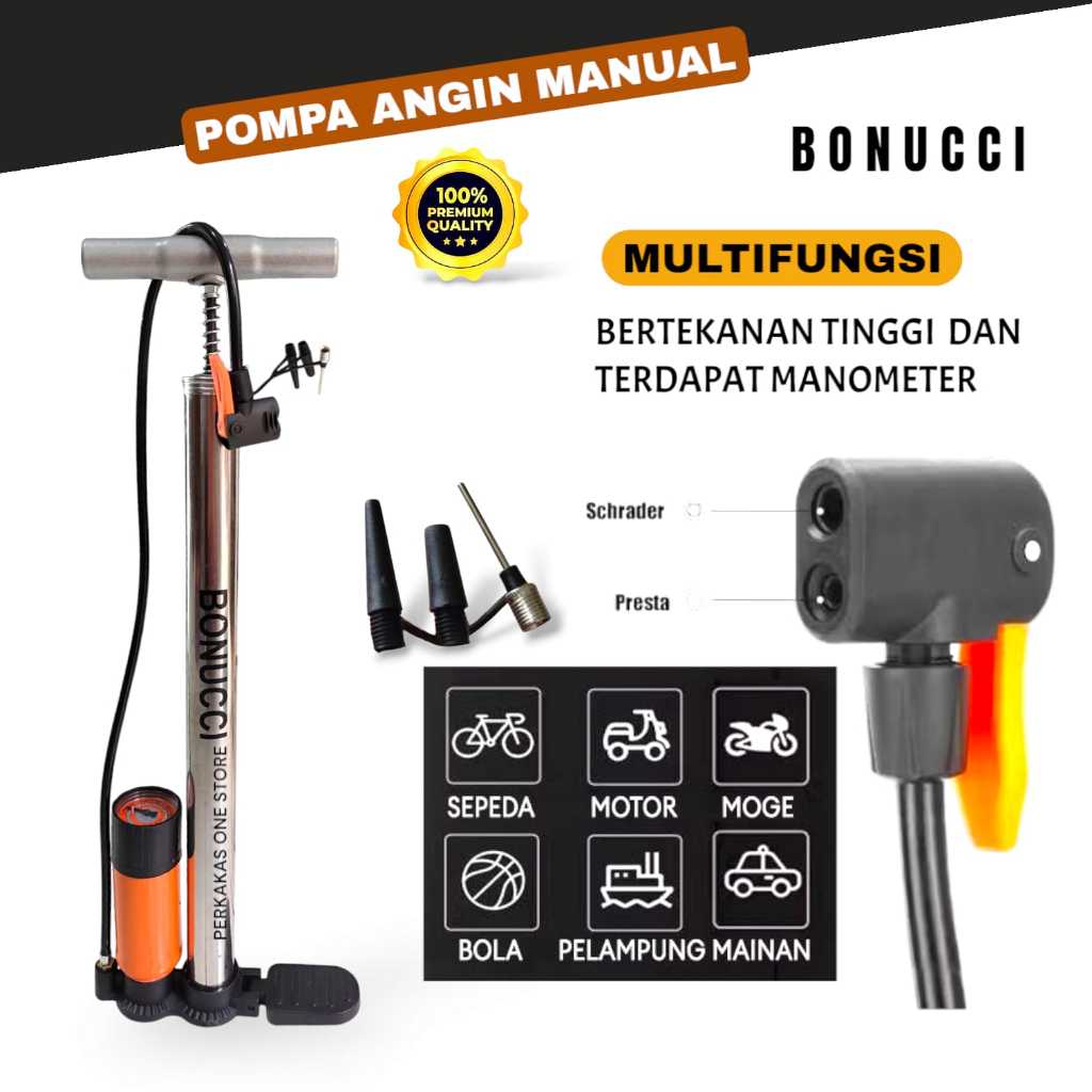 BONUCCI Pompa Ban Motor Pompa Sepeda Motor Kompa Angin Ban Motor Pompa Sepeda Dan Motor Pompa Angin 