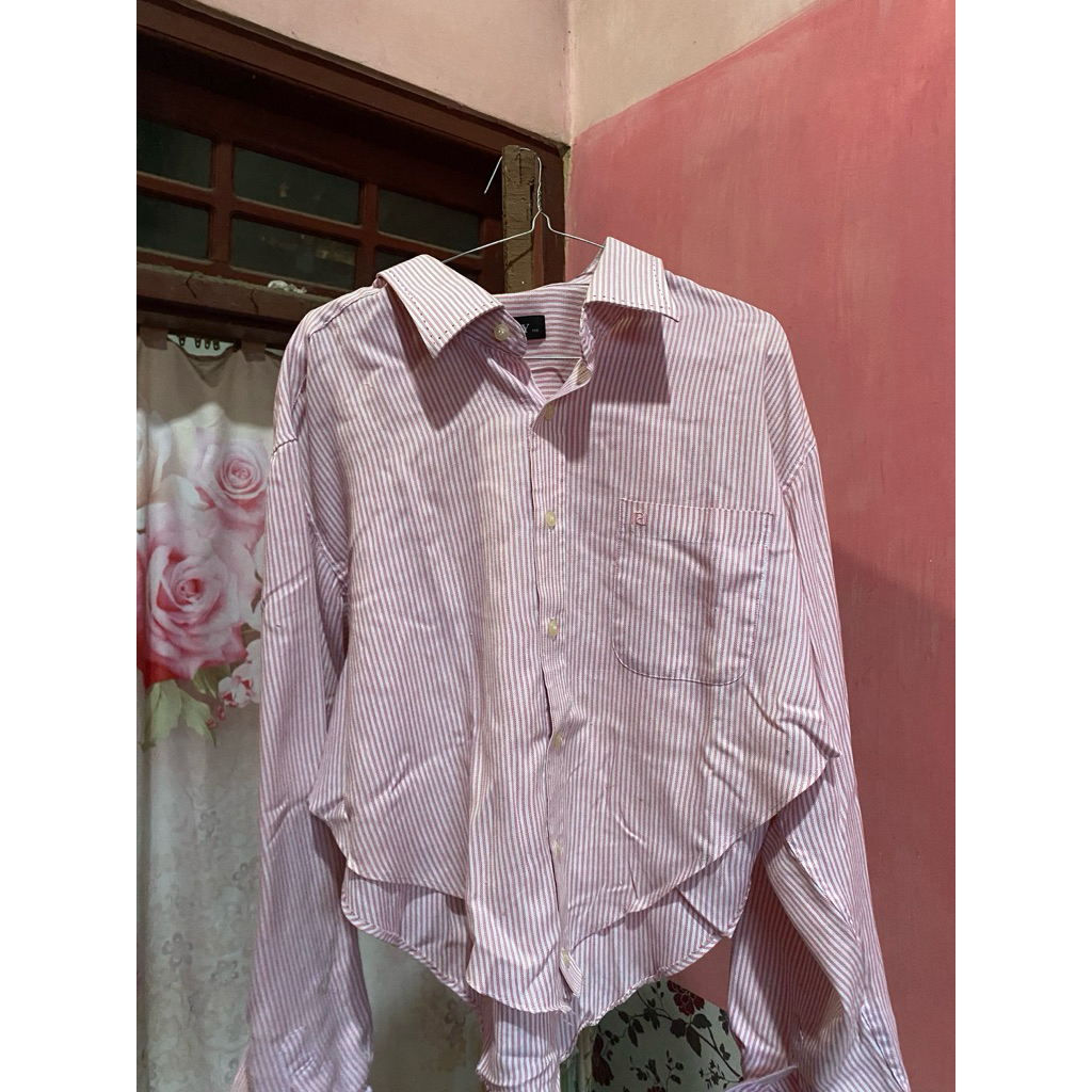 kemeja salur Pink