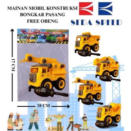 MAINAN ANAK MOBIL TRUK KONSTRUKSI EXCAVATOR + OBENG (PLASTIK) M018B OP Mobilan Plastik