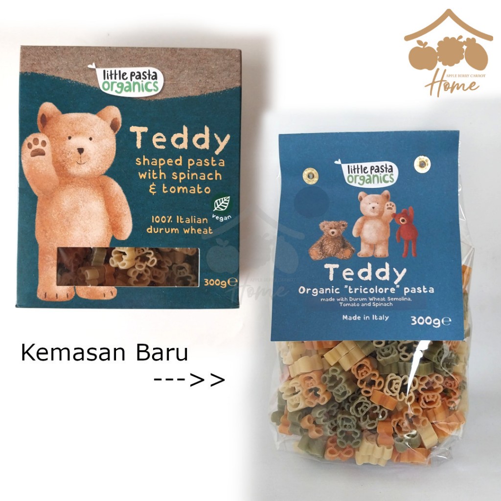 

Little Pasta organics TEDDY BEAR shaped pasta 12 month 300gr with spinach and tomato vegan italian durum wheat 1 year old 1 tahun keatas 300 gr