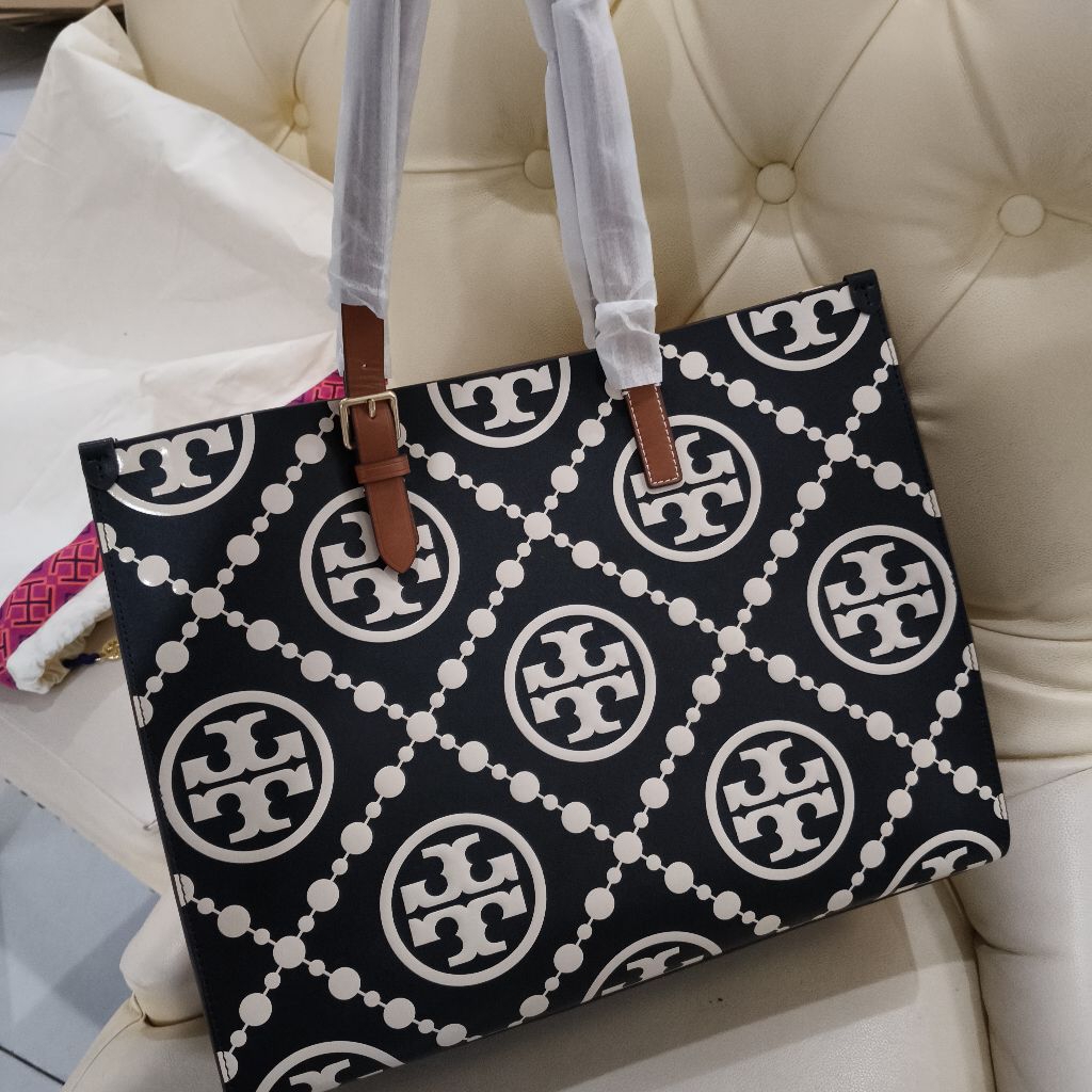 tory burch tote contrast monogram tb