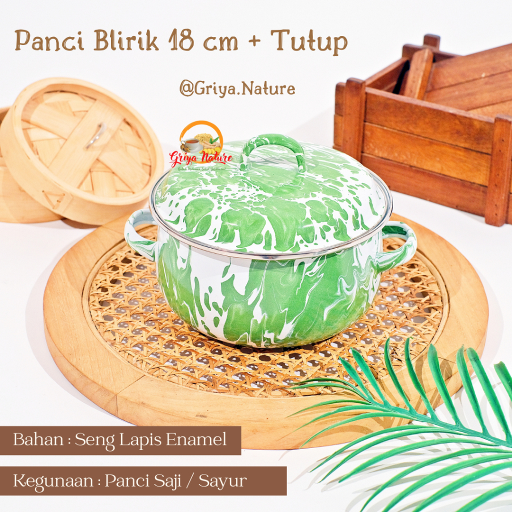 GRIYA NATURE [COD] Panci Blirik ukuran 18 cm + Tutup | Panci Saji /  Panci Sayur / Mangkok Loreng Lo