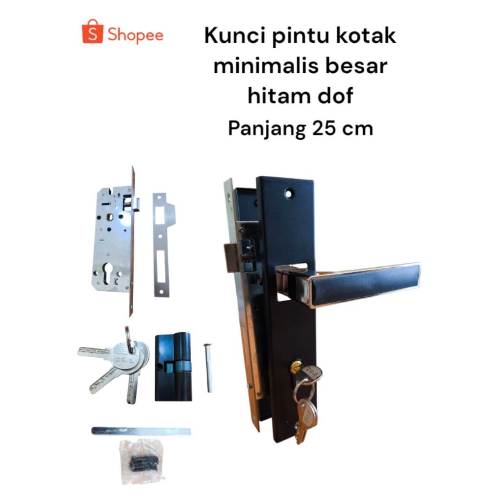 kunci pintu rumah set,gagang pintu rumah kotak minimalis hitam doff ukuran besar