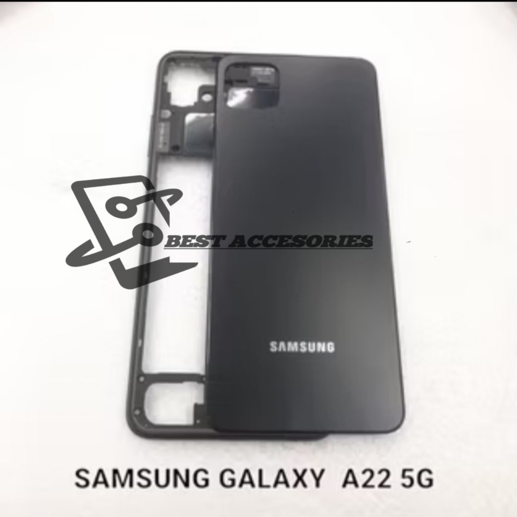 Casing Housing Fullset Hp Samsung A22 5G Backdoor + Bezel Bazel Tulang Tengah Bekdor Full Set Kesing