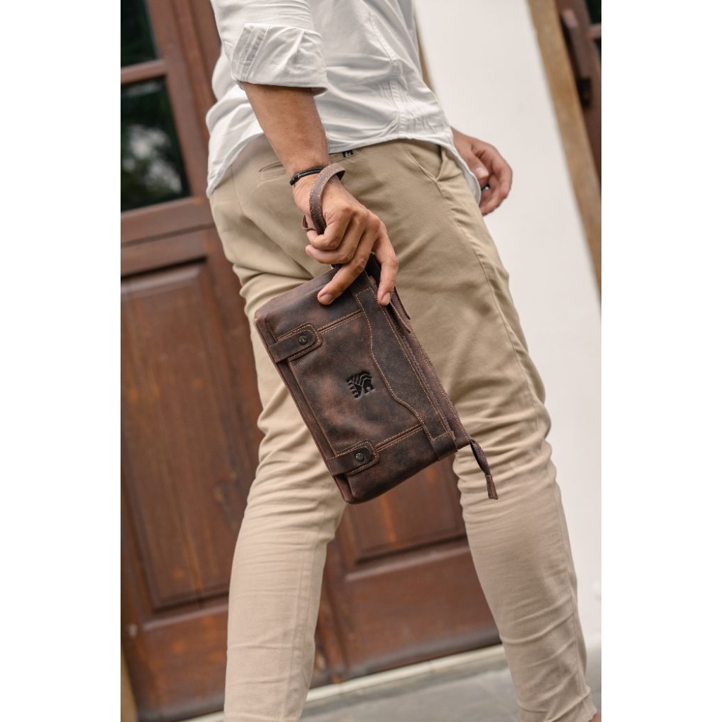 Handbag Clutch Pria Branded Original 100% Premium Kulit Sapi Asli Tas Tangan Hand Bag Cowok Keren