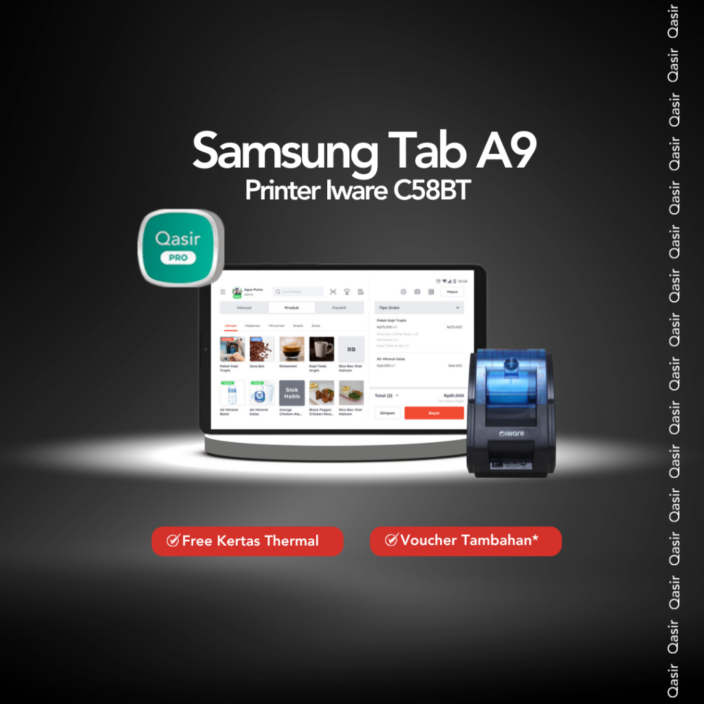 Mesin Kasir Tablet + Printer Iware / Samsung Tab A9/ Printer Iware