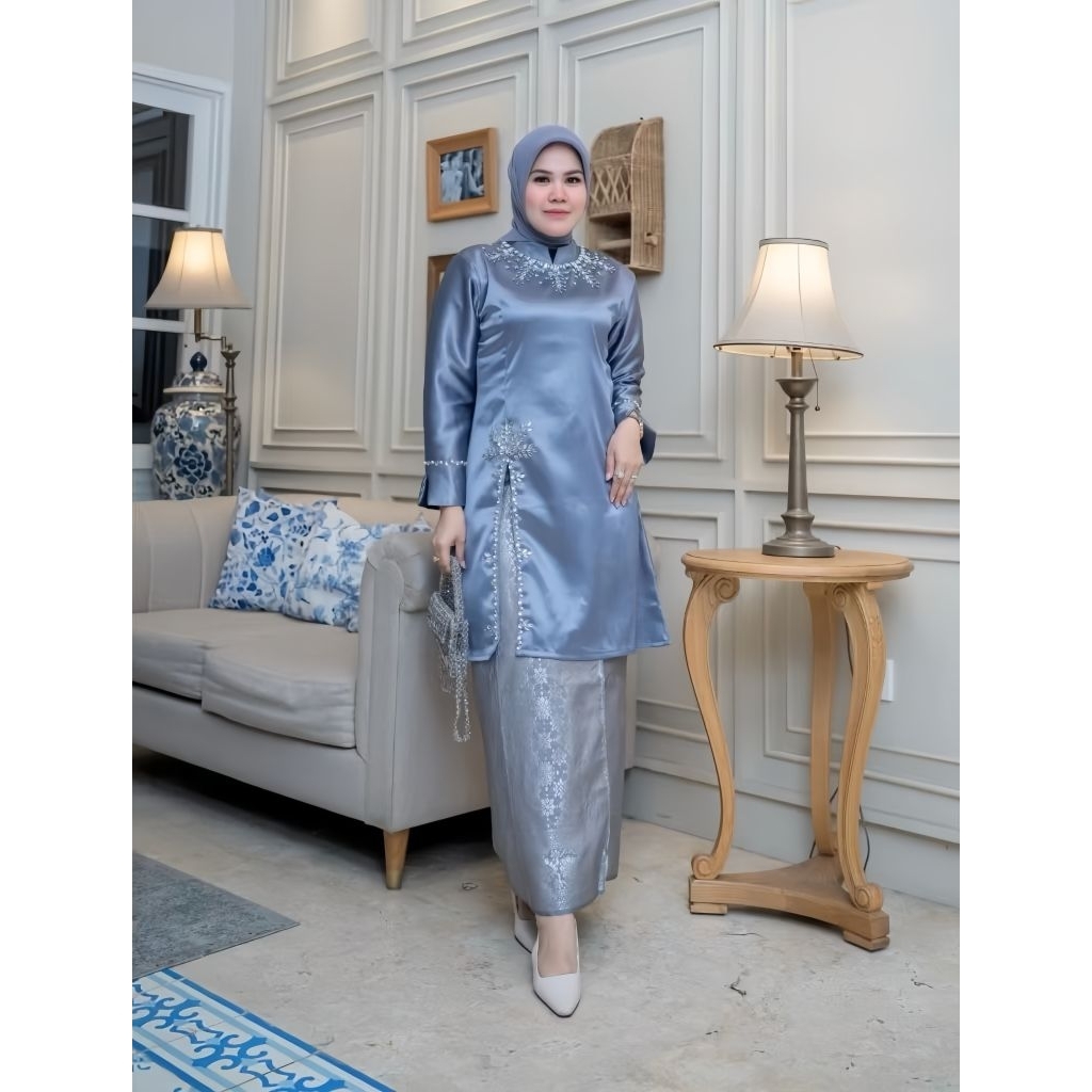 Stelan Tunik Polos Melayu Songket Modern/Kebaya melayu/kebaya wisuda/Kebaya modern