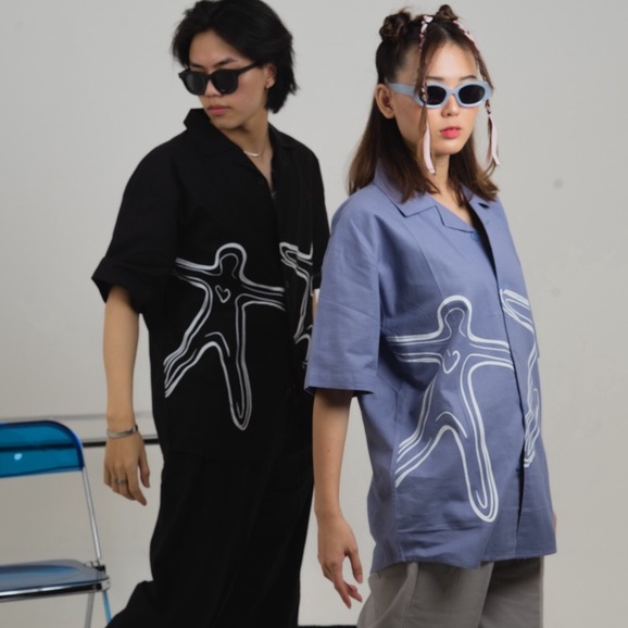 JAVAJONES Linen Shirt Human  Kemeja Linen Pria Wanita