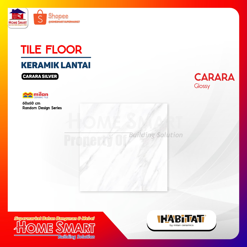 Habitat Carara Silver 60x60 Milan Keramik Motif Marble Modern Glossy