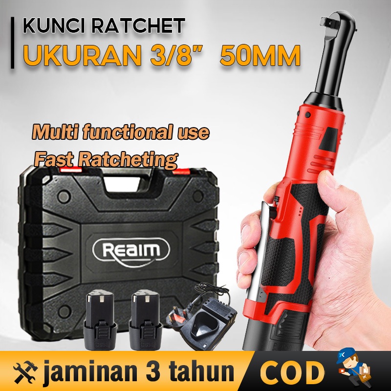 Reaim Kunci Angin Ratchet 3/8" Pneumatik Kunci Ratchet dengan Output Torsi Maksimal 90N.m kunci pas