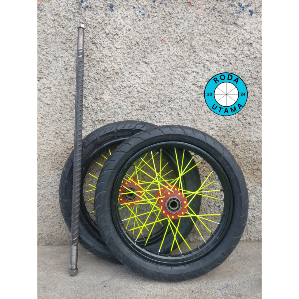 RODA GEROBAK JARI MOTOR RING 14 (SEPASANG RODA & AS)