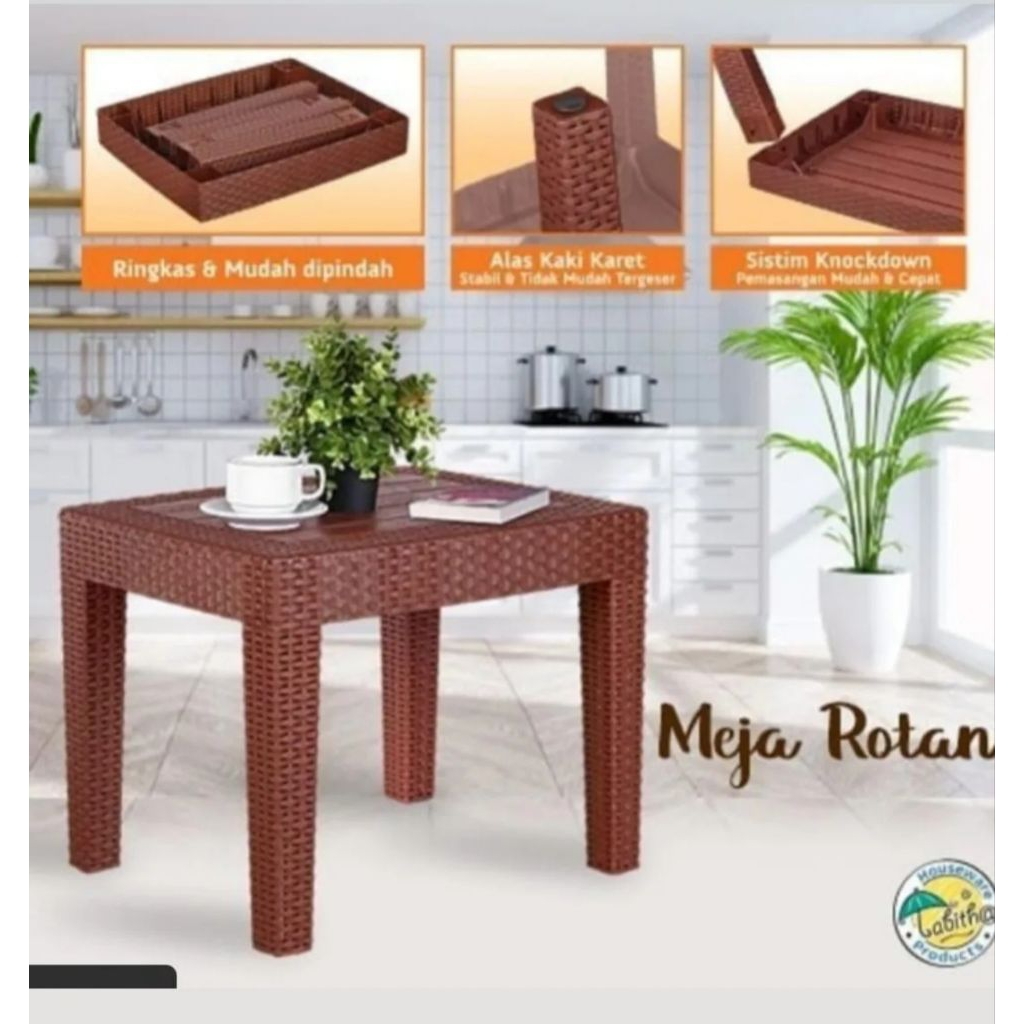 Meja plastik motif rotan