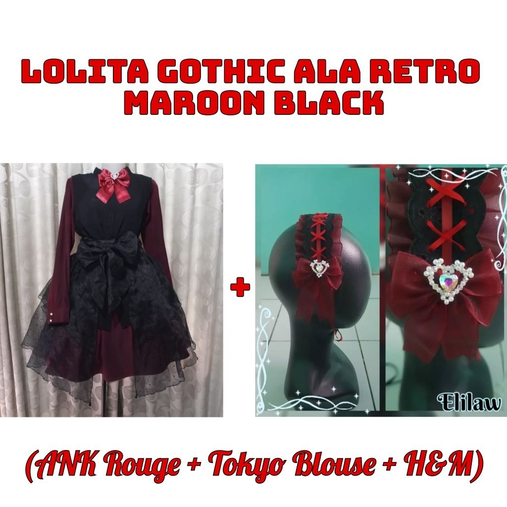 (Inc Headband) Lolita Gothic Gaya Retro Brand Japan mix untuk Halloween