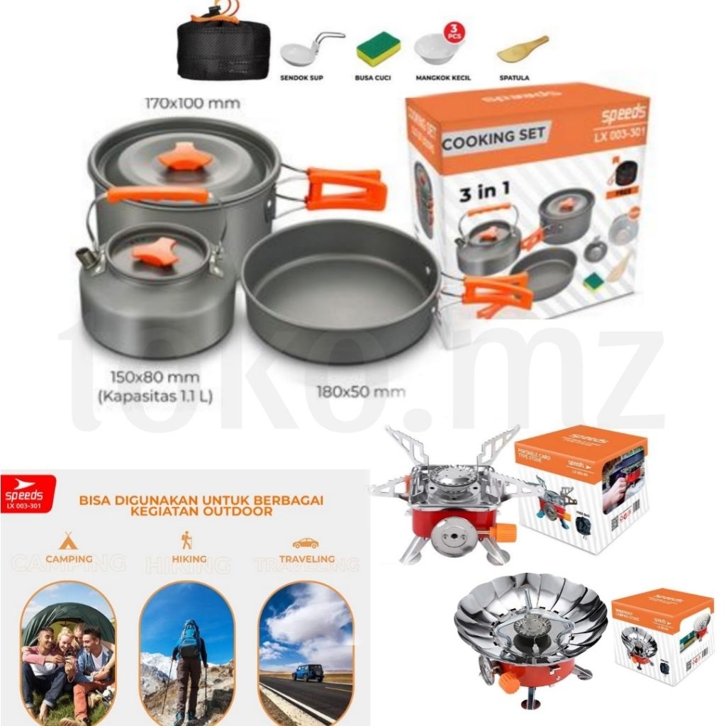 Panci Nesting kompor portable alat masak piknik mancing 3in1 1set panci alat masak camping lengkap