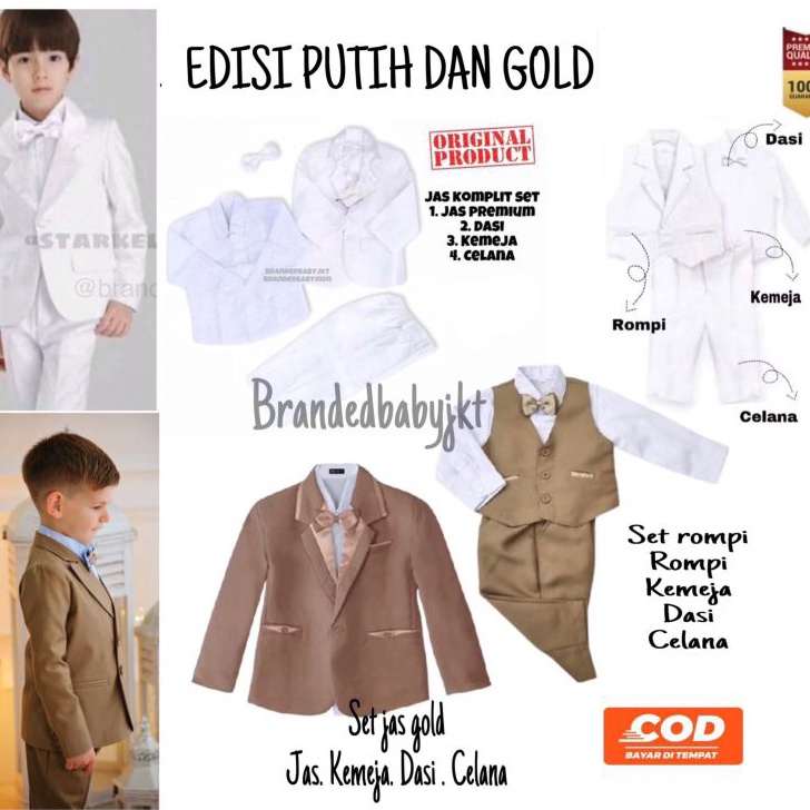 PRODUCT PREMIUM POTO PRODUCT ORI COMPLETE SET 4 IN 1 SET JAS  SETELAN JAS PUTIH dan GOLD ANAK 13 TAH