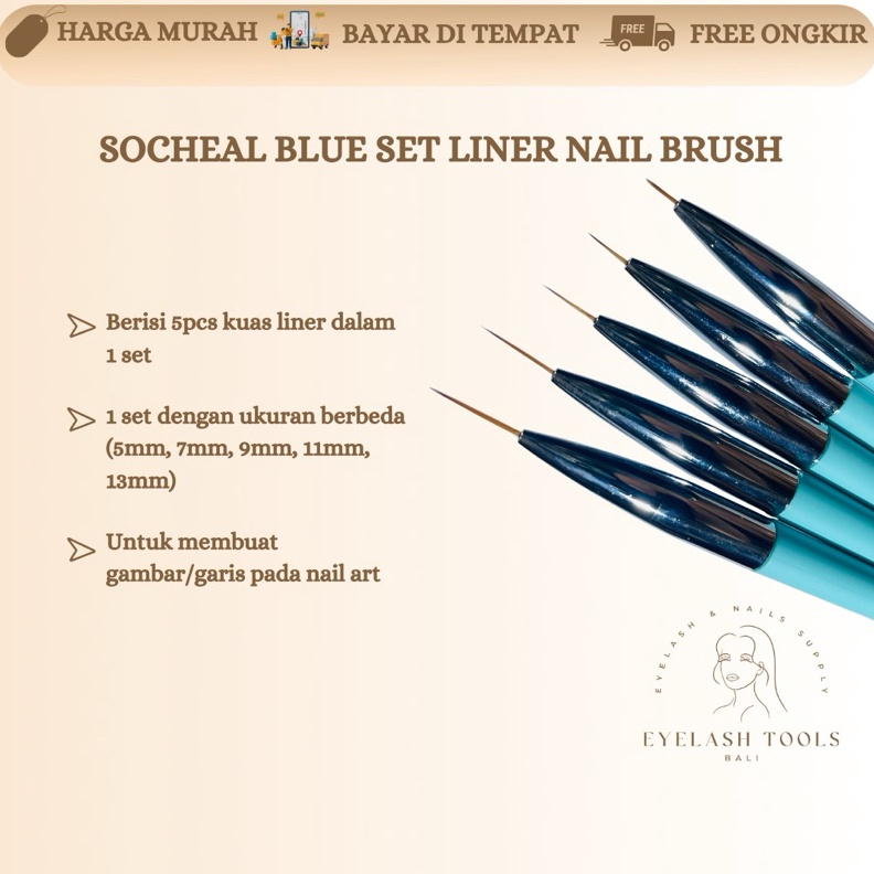 

KODE H87P LINER BLUE SOCHEAL SET 5pcs BRUSH NAIL ART NAIL GEL KUAS