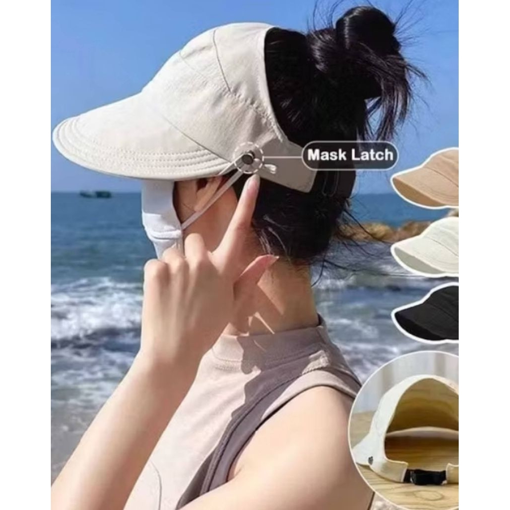 Ready topi pad lebar topi ada pengait masker  topi pelindung wajah dr sinar matahari topi visor topi