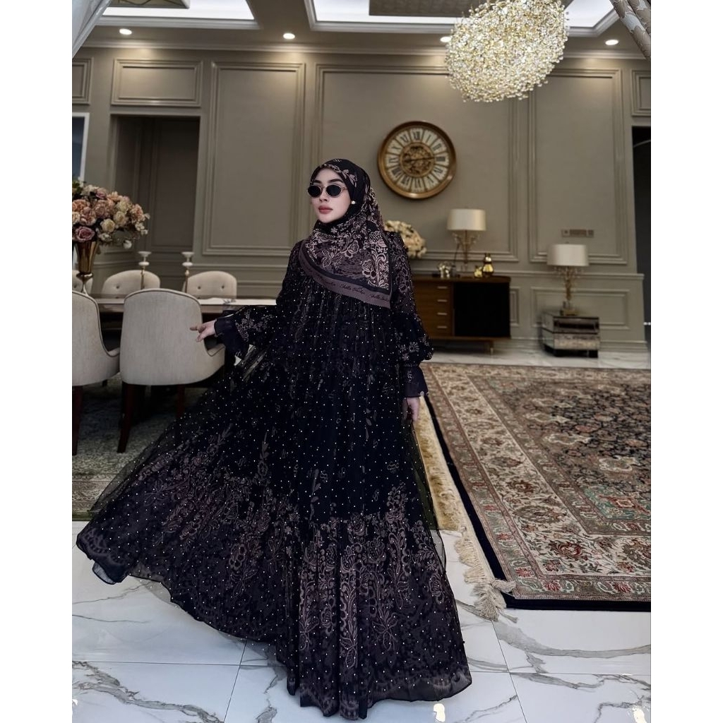 Shellasaukia Dress Set Hijab Premium Baju Terbaru Original Shellasaukiashop Gamis Printing Syari Umr
