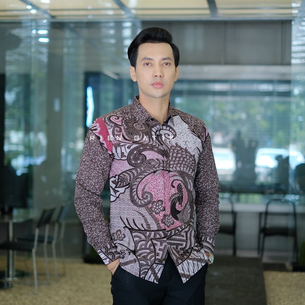 Kemeja batik SLIMFIT pria warna DUSTY bahan katun lapis furing premium motif DUSTY PINK